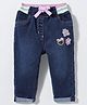 Little Kangaroos Woven Full Length Denim Jeans With Adjustable Elastic & Patch Detailing - Navy Blue