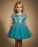 Cherry Crumble By Nitt Hyman Half Sleeves Sequins Embellished Dress - Teal Blue