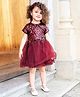 Cherry Crumble By Nitt Hyman Half Sleeves Sequins Embellished Layered Dress - Maroon