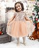 Cherry Crumble By Nitt Hyman Half Sleeves Sequins Embellished Dress - Peach