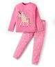 Unicorns Cotton Woven Full Sleeves Stars & Unicorn Printed Coordinating Night Suit Set - Pink
