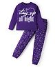 Unicorns Cotton Woven Full Sleeves Clouds & Stay Up All Night Printed Coordinating Night Suit Set - Purple