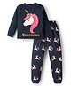 Unicorns Cotton Woven Full Sleeves Unicorn Printed Coordinating Night Suit Set - Navy Blue