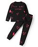 Unicorns Cotton Woven Full Sleeves Hearts Printed Coordinating Night Suit Set - Black & Red