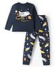Unicorns Cotton Woven Full Sleeves Space Theme Printed Coordinating Night Suit Set - Navy Blue