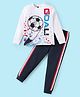 Unicorns Cotton Woven Full Sleeves Football Printed & Side Taped Night Suit Set - White & Navy Blue
