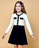 Pine Kids Knit Full Sleeves Solid Color Woolen Dress - Black & White