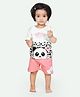 Ariel Pure Cotton Half Sleeves Panda Printed & Bow Applique Detailed Tee With Shorts Set - White