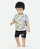 Ariel Pure Cotton Half Sleeves Smiley Printed Tee & Coordinating Shorts Set - Black
