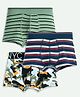 Ariel Cotton Blend Pack Of 3 Striped & Camouflage Printed Trunks - Multi Colour