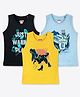 Ariel Pure Cotton Pack Of 3 Sleeveless Just Wanna Play Text & Dinosaur Printed Tees - Multi Colour