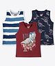 Ariel Pure Cotton Pack Of 3 Striped & Dinosaur Printed Tees - Multi Colour