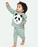 Ariel Pure Cotton Full Sleeves Panda Embroidered Tee & Joggers Set - Green