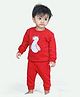Ariel Pure Cotton Full Sleeves Bird Embroidered Tee & Pajama Set - Red