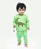 Ariel Pure Cotton Full Sleeves Dinosaur Designed Tee & Pajama Set - Green