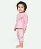 Ariel Pure Cotton Full Sleeves Striped & Baby Bunny Printed Tee & Pajama Set - Pink