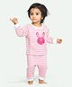 Ariel Pure Cotton Full Sleeves Bunny Printed & Striped Tee With Coordinating Pajama Set - Pink
