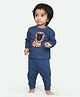 Ariel Pure Cotton Full Sleeves Lion Printed Tee With Coordinating Pajama Set - Navy Blue