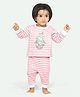 Ariel Pure Cotton Full Sleeves Striped & Unicron Printed Tee With Coordinating Pajama Set - Pink