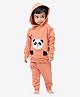 Ariel Pure Cotton Knit Full Sleeves Panda Patch Detailed Light Winter Hooded Sweatshirt & Joggers Set- Orange