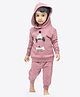Ariel Pure Cotton Knit Full Sleeves Dog Printed Light Winter Hooded Sweatshirt & Joggers Set - Light Pink