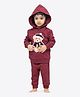 Ariel Pure Cotton Knit Full Sleeves Bear Patch Detailed Light Winter Hooded Sweatshirt & Joggers Set - Maroon