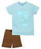 Etched Design 100% Cotton Half Sleeves Fun Sun Text Printed Tee & Shorts Set - Turquoise & Brown