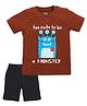 Etched Design 100% Cotton Half Sleeves Baby Monster Printed Tee & Shorts Set - Brown & Black