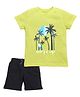 Etched Design 100% Cotton Half Sleeves Surfs Up Text Printed Tee & Shorts Set - Light Green & Black