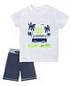 Etched Design 100% Cotton Half Sleeves Surf Club Text Printed Tee & Shorts Set - White & Blue