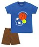 Etched Design 100% Cotton Half Sleeves Legendary Champion Text Printed Tee & Shorts Set - Royal Blue & Brown