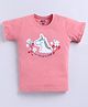 Kidcity Cotton Sinker Half Frill Sleeves Unicorn Patch Embroidered & Floral Printed Top - Peach