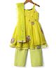 Pine Kids Woven Sleeveless Kurta Salwar Set With Floral Embroidery & Dupatta - Lime Green