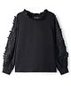 Pine Kids Woven Full Sleeves Top With Floral Patches - Black