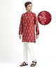 Pine Kids Cotton Woven Full Sleeves Kurta Pyjama Set Floral Print - Maroon