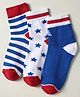 Pine Kids Knit Ankle Length Silvadur Antimicrobial Socks with Strips & Star Design Pack of 3 - Red Blue & White