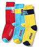 Pine Kids Knit Ankle Length Silvadur Antimicrobial Socks with Text Design Pack of 3 - Red Light Blue & Yellow