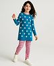 Pine Kids Knit Full Sleeves Sweater Set with Polka Dot Design & Stripes - Teal Blue & Pink
