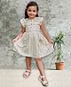 Tiny Twills Cotton Blend Frill Sleeves Floral Embroidered Dress - Off White