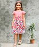 Tiny Twills Rayon Half Sleeves Schiffli Embroidered Floral Printed Dress - Peach