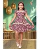 Tiny Twills Linen Frill Sleeves Floral Printed & Lace Detailed Dress - Wine