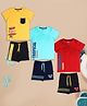 3PIN Cotton Single Jersey Pack Of 3 Half Sleeves Tropical Theme Printed Tees & Shorts Set - Multi Colour