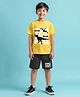 Trampoline Cotton Blend Half Sleeves Dinosaur World Text Printed Coordinating Tee & Shorts Set - Black & Yellow