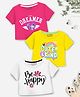 Trampoline Cotton Blend Pack Of 3 Half Sleeves Unicorn & Be Happy Text Printed Crop Tees - Multi Colour