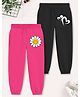 Trampoline Cotton Blend Pack Of 2 Heart & Flower Printed Track Pants - Pink & Black