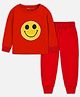 Trampoline Cotton Blend Full Sleeves Smiley Patch Embroidered Tee & Joggers Set - Red