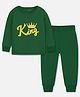 Trampoline Cotton Blend Full Sleeves King Text Patch Embroidered Tee & Joggers Set - Green