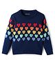 Pine Kids Knit Full Sleeves Pullover with Heart Design - Navy Blue