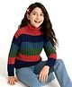 Pine Kids Knit Full Sleeves Turtle Neck Pullover with Color Block - Dark Red