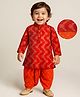 EARTHY TOUCH Single Jersey Knit Mandarin Collar Full Sleeves Dhoti Kurta Set With Floral Embriodery - Red